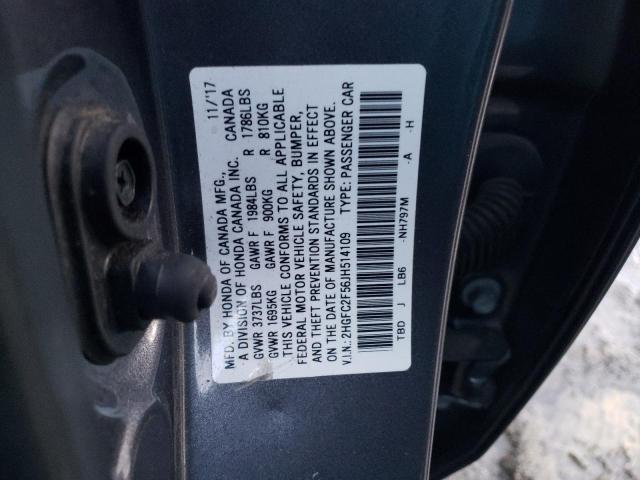 2HGFC2F56JH514109 - 2018 HONDA CIVIC LX GRAY photo 12