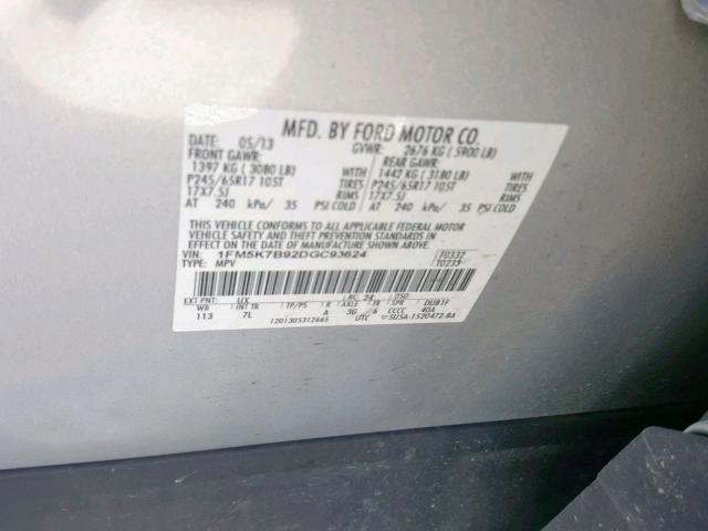 1FM5K7B92DGC93624 - 2013 FORD EXPLORER  photo 10