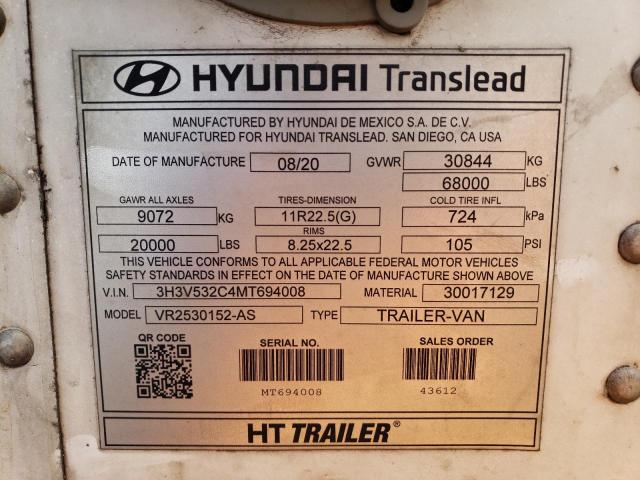 3H3V532C4MT694008 - 2021 HYUNDAI REEFER WHITE photo 10