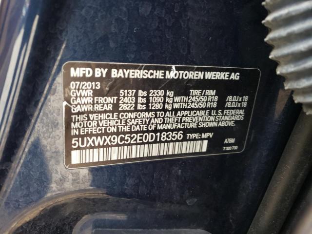 5UXWX9C52E0D18356 - 2014 BMW X3 XDRIVE28I BLUE photo 13