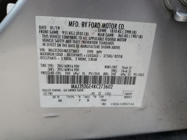 MAJ3S2GE4KC273602 - 2019 FORD ECOSPORT SE Argent photo 14