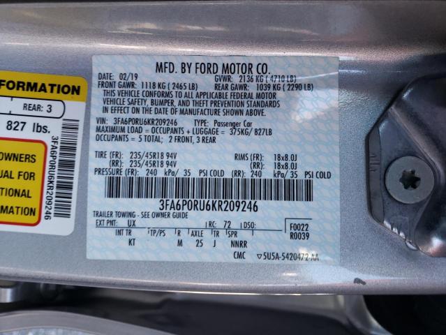 3FA6P0RU6KR209246 - 2019 FORD FUSION TITANIUM SILVER photo 12