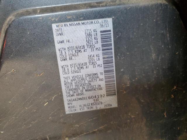 5N1AR2MN0EC604192 - 2014 NISSAN PATHFINDER S CHARCOAL photo 13