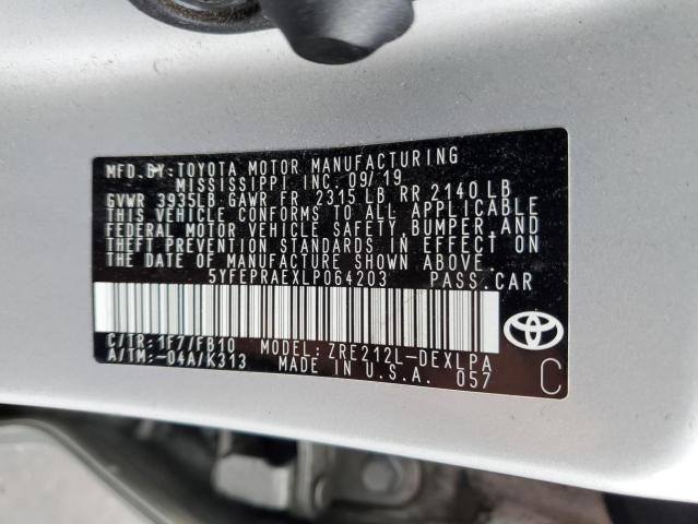 5YFEPRAEXLP064203 - 2020 TOYOTA COROLLA LE SILVER photo 13