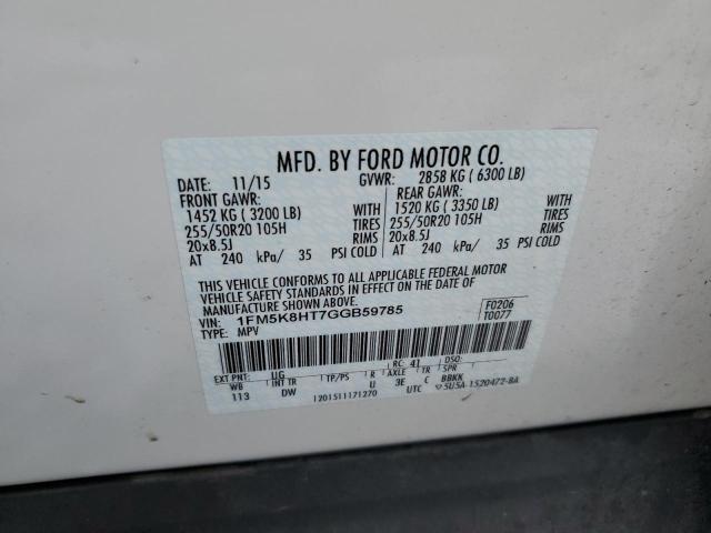 1FM5K8HT7GGB59785 - 2016 FORD EXPLORER PLATINUM WHITE photo 13