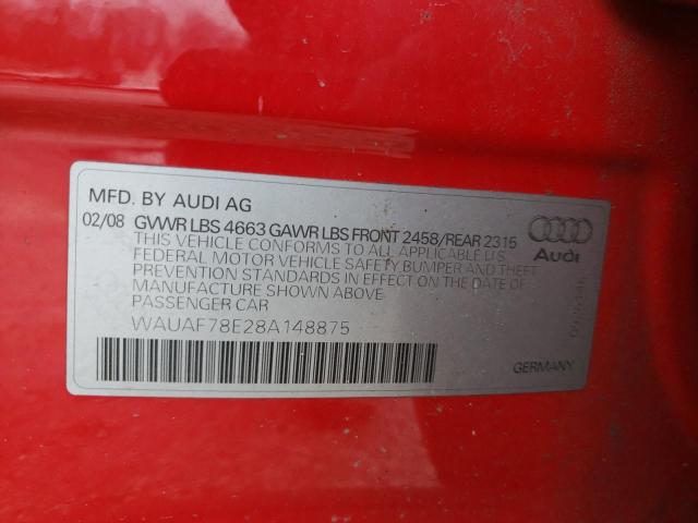 WAUAF78E28A148875 - 2008 AUDI A4 2.0T RED photo 13