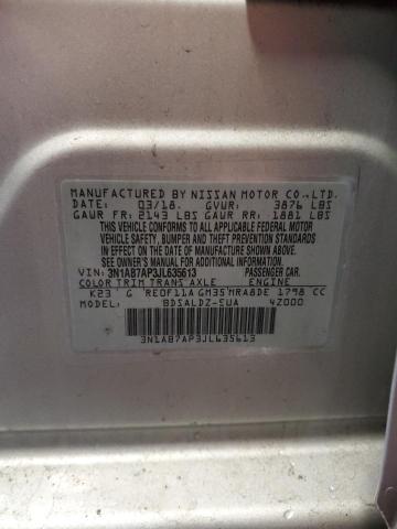 3N1AB7AP3JL635613 - 2018 NISSAN SENTRA S SILVER photo 12