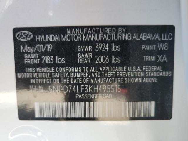 5NPD74LF3KH495515 - 2019 HYUNDAI ELANTRA SE WHITE photo 12