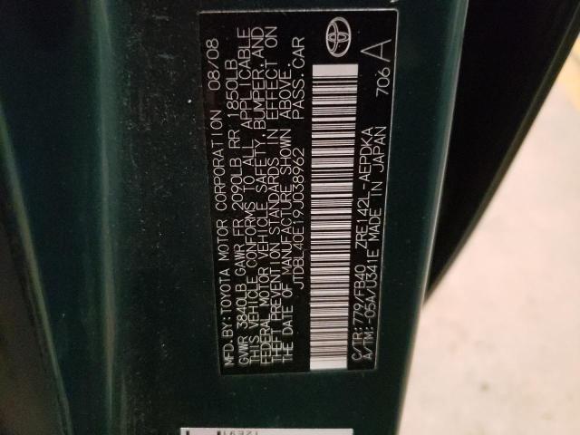 JTDBL40E19J038962 - 2009 TOYOTA COROLLA BASE TEAL photo 12