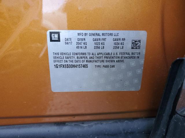 1G1FX6S00H4157465 - 2017 CHEVROLET BOLT EV PREMIER ORANGE photo 12