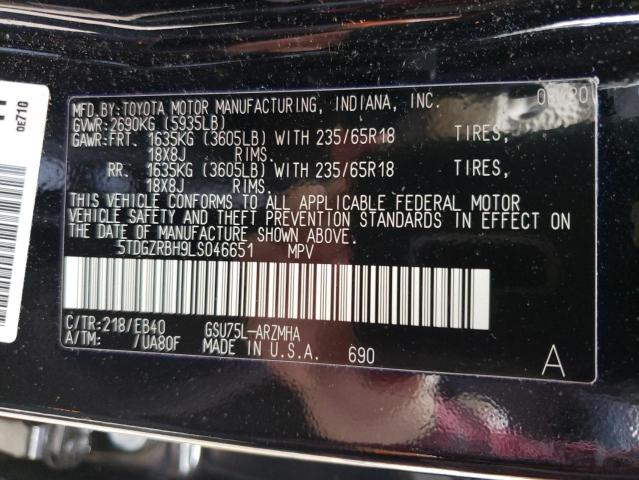 5TDGZRBH9LS046651 - 2020 TOYOTA HIGHLANDER XLE BLACK photo 14