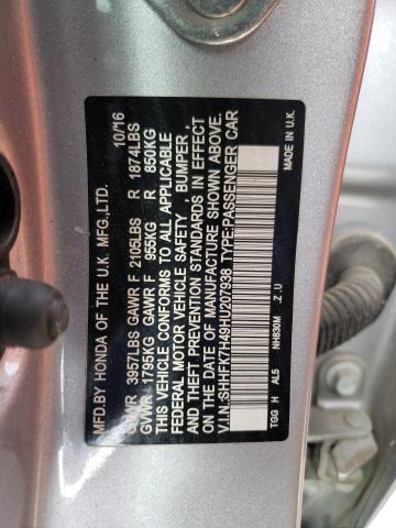 SHHFK7H49HU207938 - 2017 HONDA CIVIC SPORT 银色 照片 12