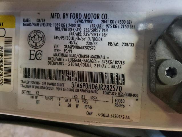 3FA6P0HD6JR282570 - 2018 FORD FUSION SE WHITE photo 13