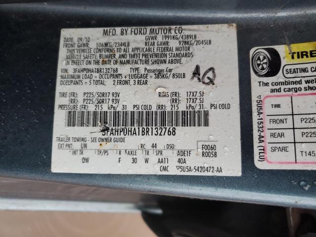 3FAHP0HA1BR132768 - 2011 FORD FUSION SE BLUE photo 12