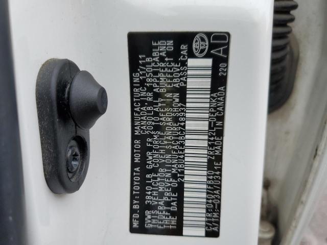 2T1BU4EE3BC748937 - 2011 TOYOTA COROLLA BASE WHITE photo 12