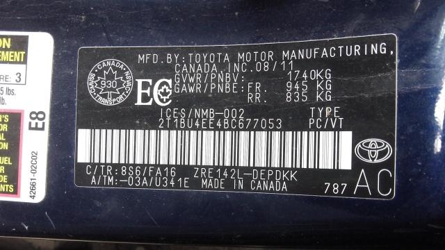 2T1BU4EE4BC677053 - 2011 TOYOTA COROLLA BASE Կապույտ լուսանկար 9