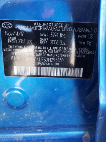 5NPD84LF3JH296170 - 2018 HYUNDAI ELANTRA SEL BLUE photo 12