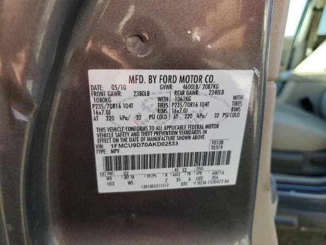 1FMCU9D70AKD02533 - 2010 FORD ESCAPE XLT GRAY photo 13