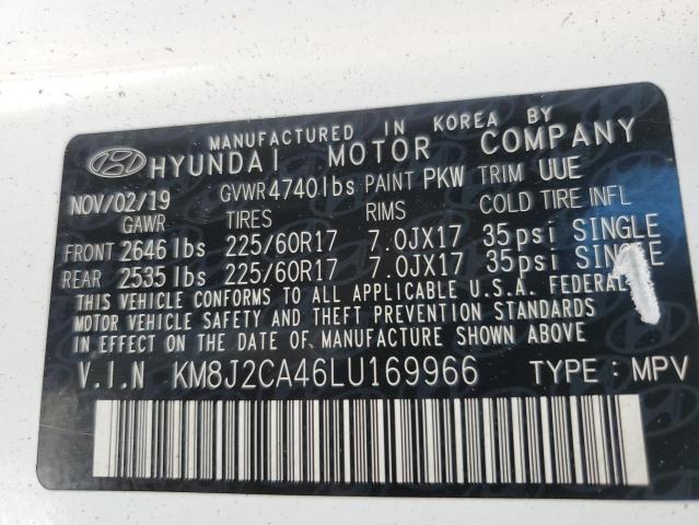 KM8J2CA46LU169966 - 2020 HYUNDAI TUCSON SE WHITE photo 13