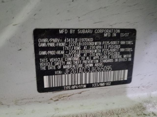 JF2GTACC3JH265095 - 2018 SUBARU CROSSTREK PREMIUM 白色 照片 12