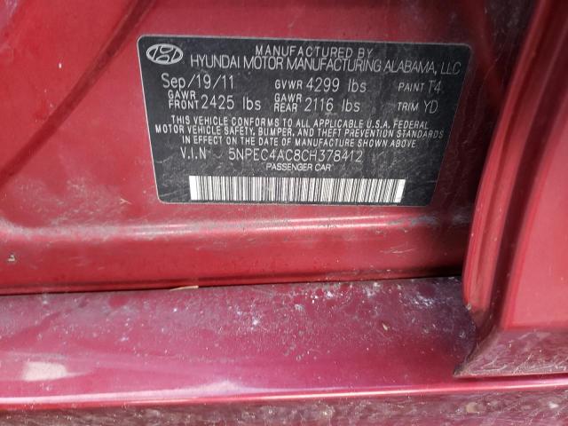 5NPEC4AC8CH378412 - 2012 HYUNDAI SONATA SE RED photo 12