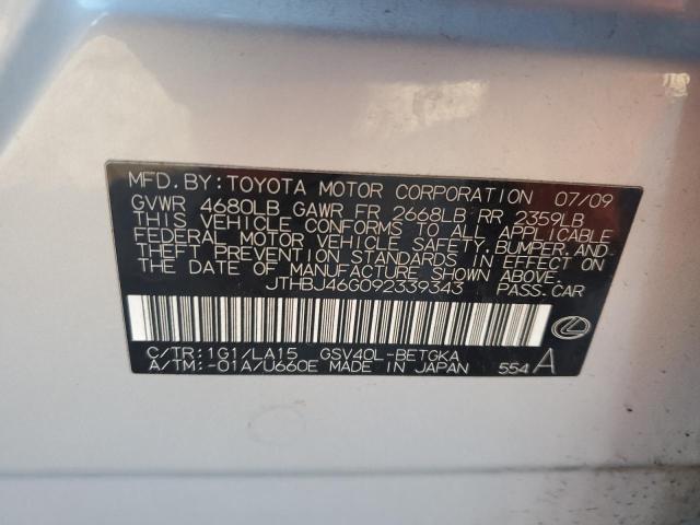 JTHBJ46G092339343 - 2009 LEXUS ES 350 SILVER photo 12