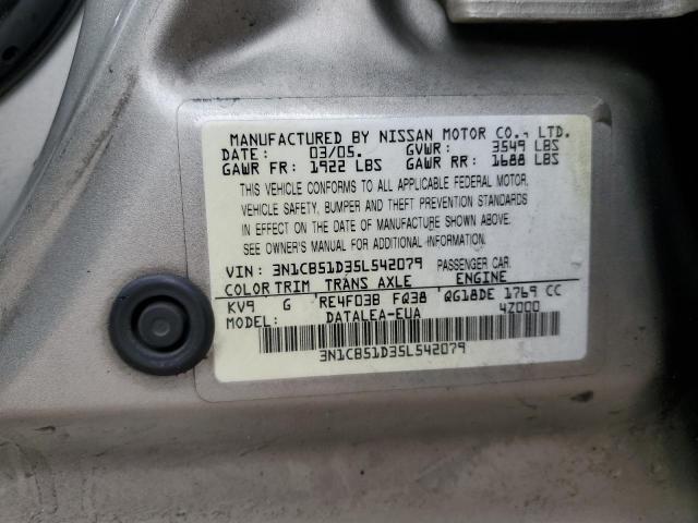 3N1CB51D35L542079 - 2005 NISSAN SENTRA 1.8 TAN photo 12