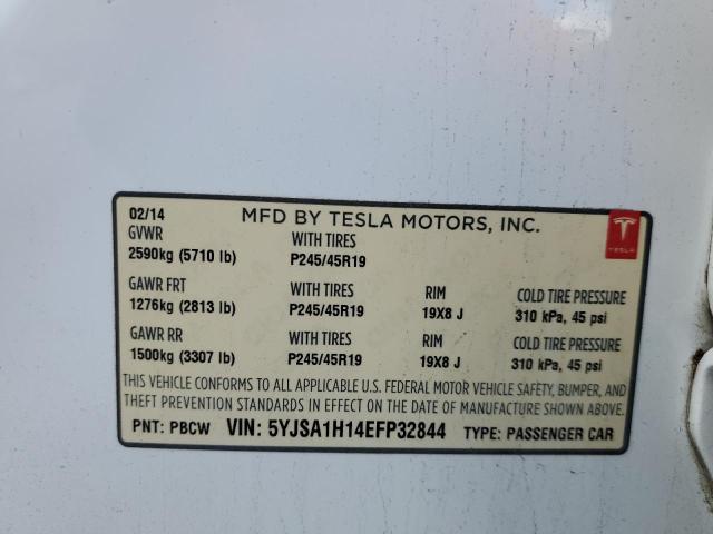 5YJSA1H14EFP32844 - 2014 TESLA MODEL S Սպիտակ լուսանկար 12