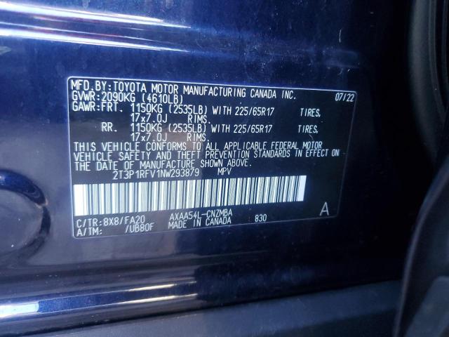 2T3P1RFV1NW293879 - 2022 TOYOTA RAV4 XLE BLUE photo 12