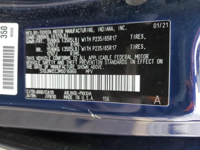 5TDJRKEC3MS016866 - 2021 TOYOTA SIENNA XLE BLUE photo 13