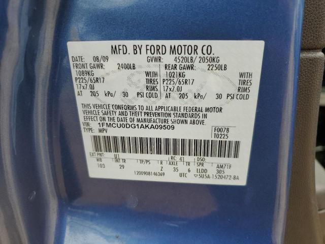 1FMCU0DG1AKA09509 - 2010 FORD ESCAPE XLT BLUE photo 12