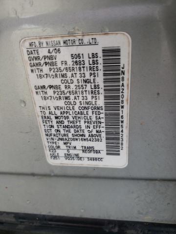 JN8AZ08W16W542382 - 2006 NISSAN MURANO SL SILVER photo 12