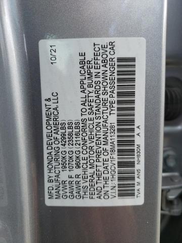 1HGCV1F18MA113281 - 2021 HONDA ACCORD LX SILVER photo 12