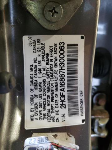 2HGFA16887H300063 - 2007 HONDA CIVIC EX GRAY photo 12