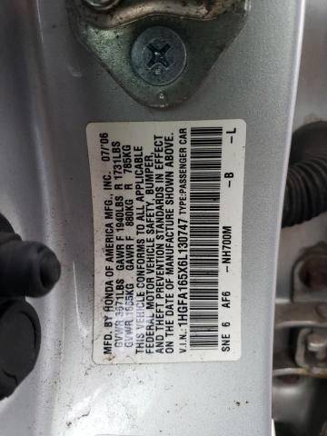 1HGFA165X6L130747 - 2006 HONDA CIVIC LX SILVER photo 12