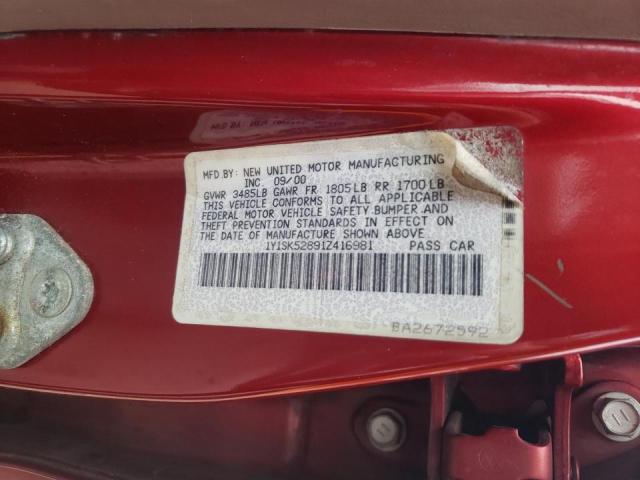 1Y1SK52891Z416981 - 2001 CHEVROLET GEO PRIZM BASE ORANGE photo 12