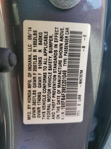 19XFB4F39EE201049 - 2014 HONDA CIVIC HYBRID L GRAY photo 12