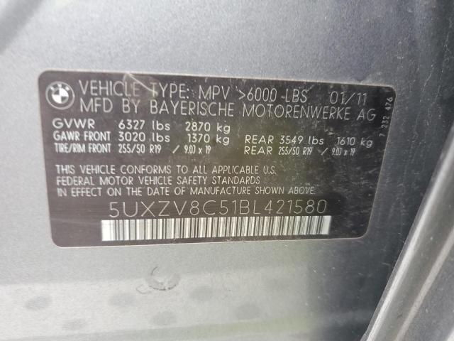 5UXZV8C51BL421580 - 2011 BMW X5 XDRIVE50I GRAY photo 13