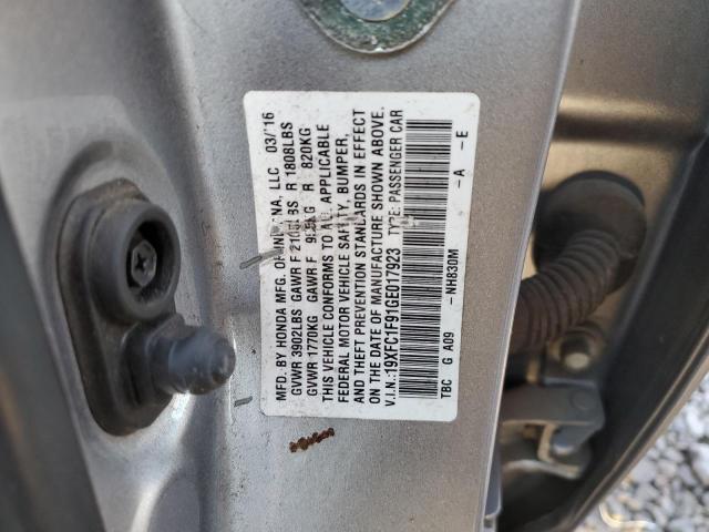 19XFC1F91GE017923 - 2016 HONDA CIVIC TOURING GRAY photo 12