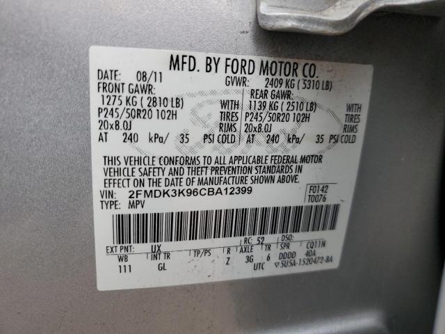 2FMDK3K96CBA12399 - 2012 FORD EDGE LIMITED SILVER photo 12