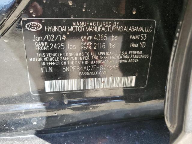 5NPEB4AC7EH874548 - 2014 HYUNDAI SONATA GLS BLACK photo 12