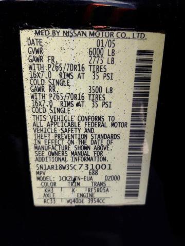 5N1AR18W35C731001 - 2005 NISSAN PATHFINDER LE შავი ფოტო 13