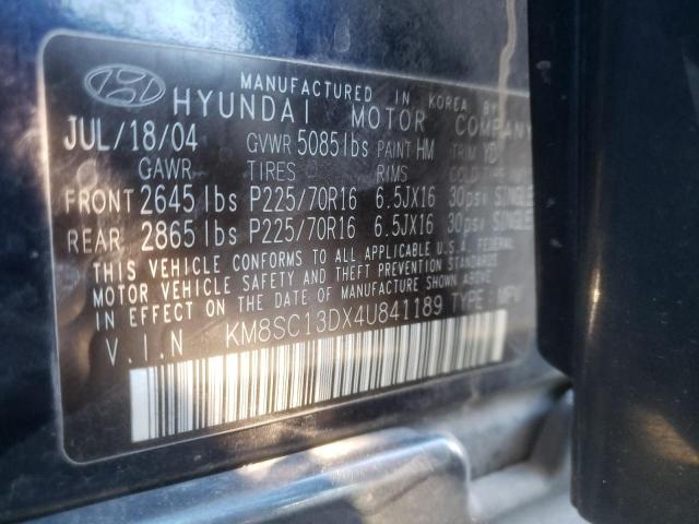 KM8SC13DX4U841189 - 2004 HYUNDAI SANTA FE GLS BLUE photo 13