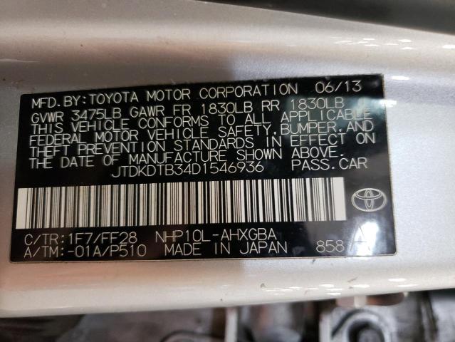 JTDKDTB34D1546936 - 2013 TOYOTA PRIUS C SILVER photo 13