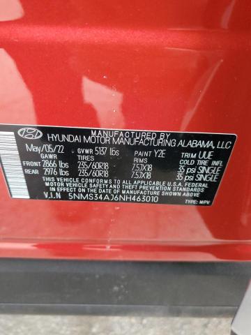 5NMS34AJ6NH463010 - 2022 HYUNDAI SANTA FE SEL Բորդո լուսանկար 13