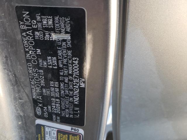 KNDJN2A21E7100043 - 2014 KIA SOUL GRAY photo 12