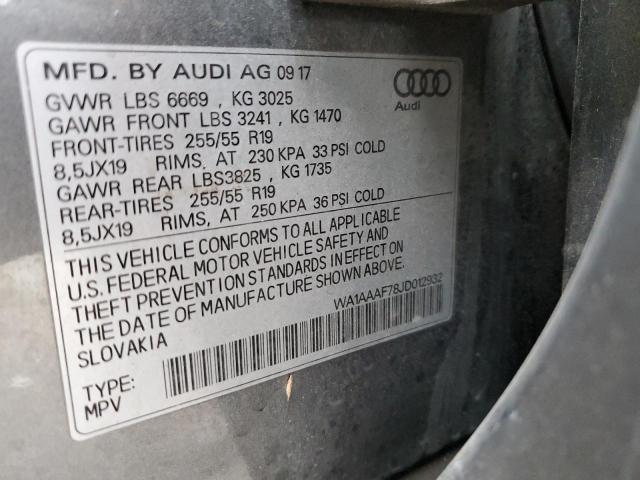 WA1AAAF78JD012932 - 2018 AUDI Q7 PREMIUM GRAY photo 12