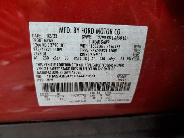 1FM5K8GC3PGA61399 - 2023 FORD EXPLORER ST RED photo 12