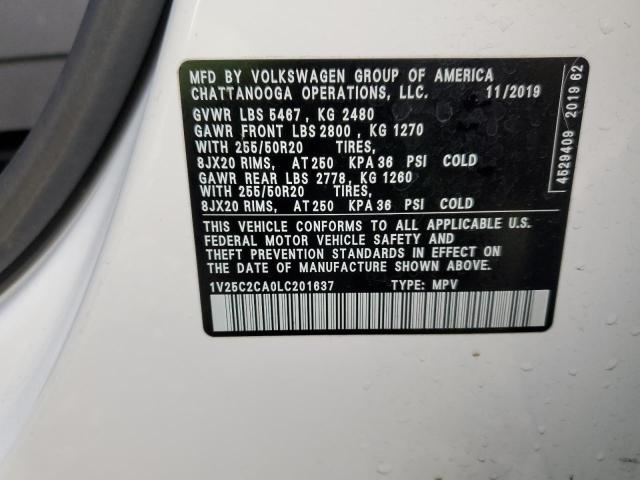 1V25C2CA0LC201637 - 2020 VOLKSWAGEN ATLAS CROS SE Белый фото 13
