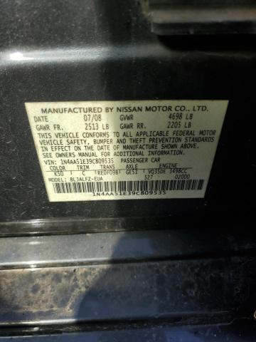 1N4AA51E39C809535 - 2009 NISSAN MAXIMA S GRAY photo 12